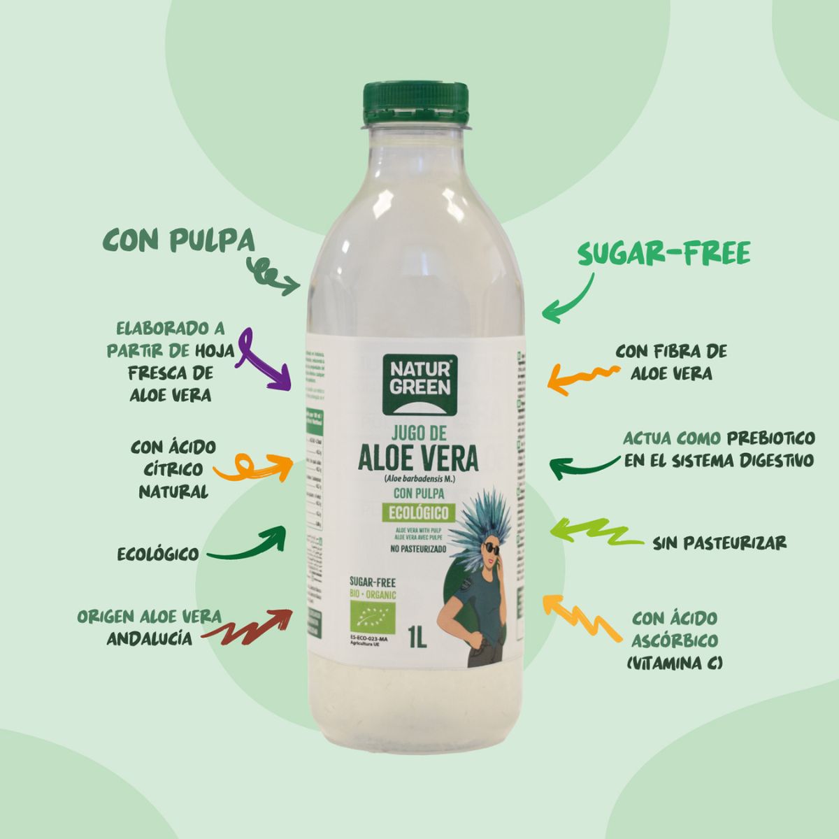 Aloe-Vera-Saft mit Agave, Zitrone und Ingwer NaturGreen 1 l