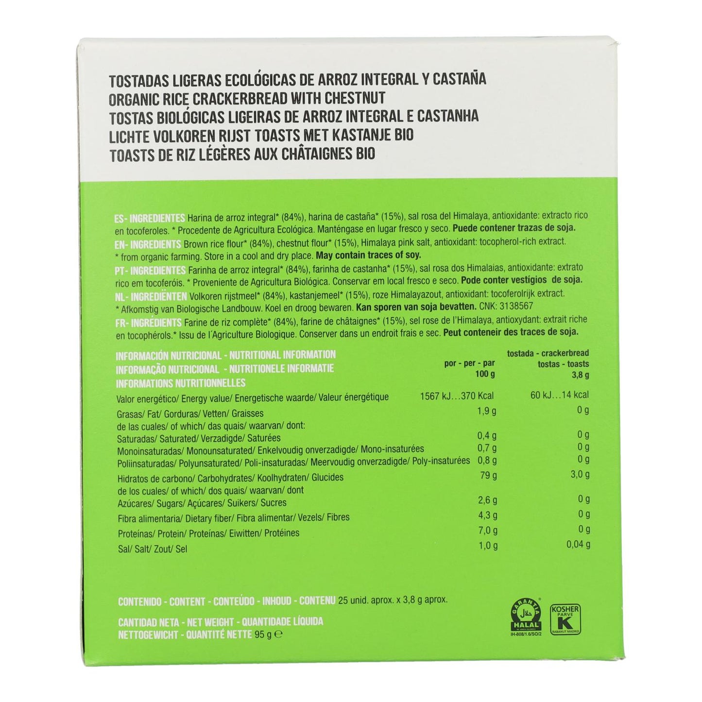 Tranches de riz et de châtaigne allégées  Soria Natural 95 g