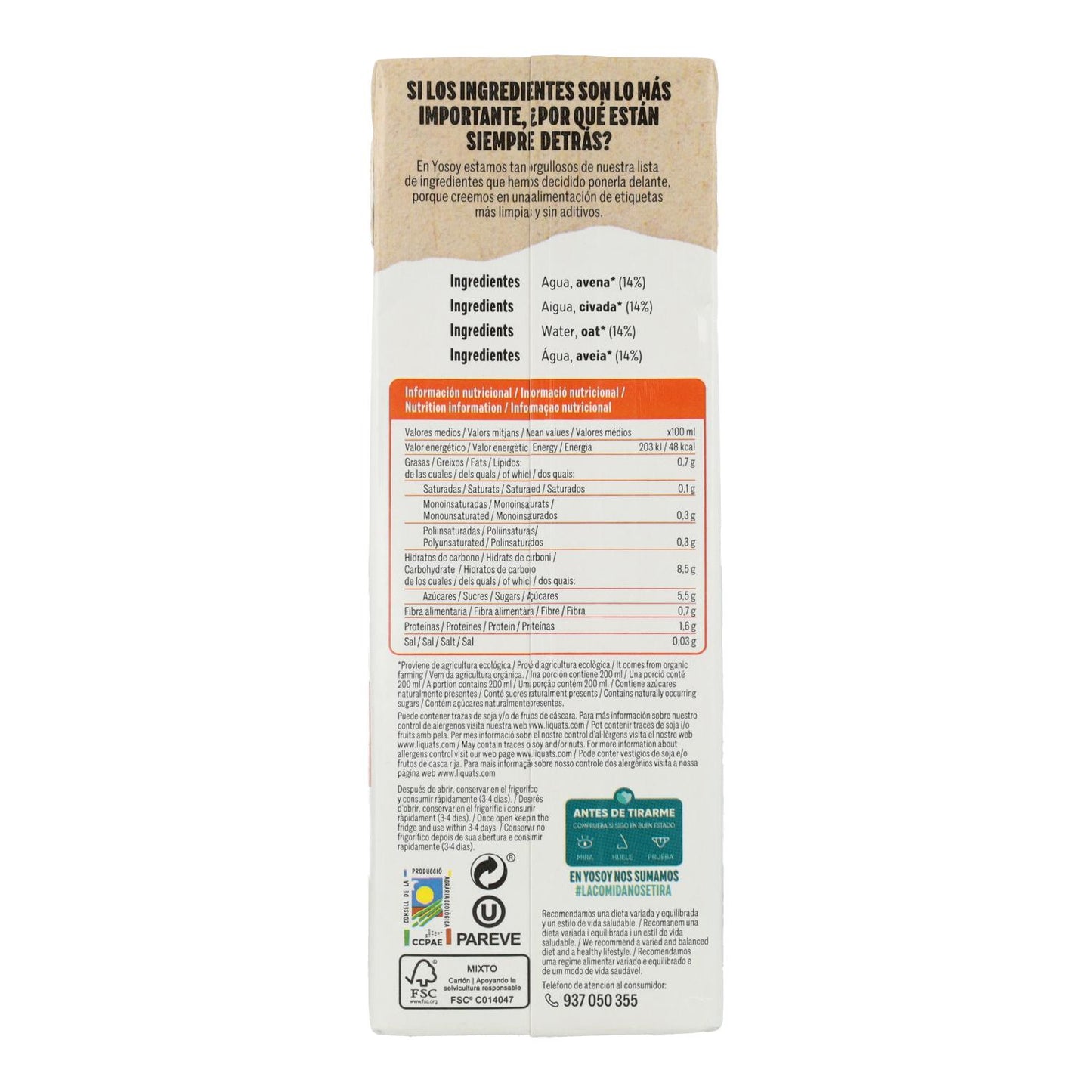 Glutenfreies Hafergetränk Yosoy ECO 1 l