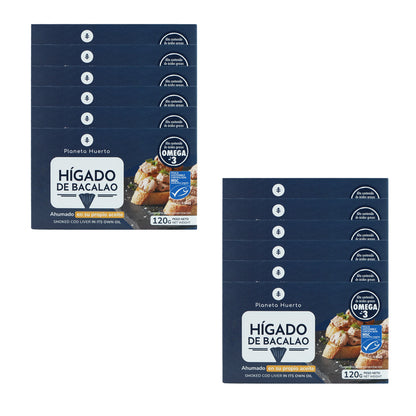 Lot de 12 foies de morue dans leur huile Planeta Huerto 120 g