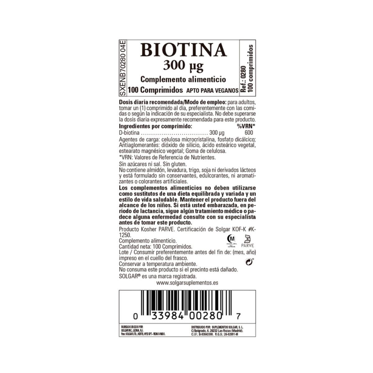 Biotin, 100 tablets of 300 μg
