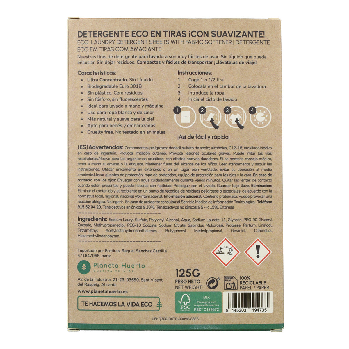 Eco-Tiras tvättmedel och sköljmedel Planeta Huerto 40 tvättar