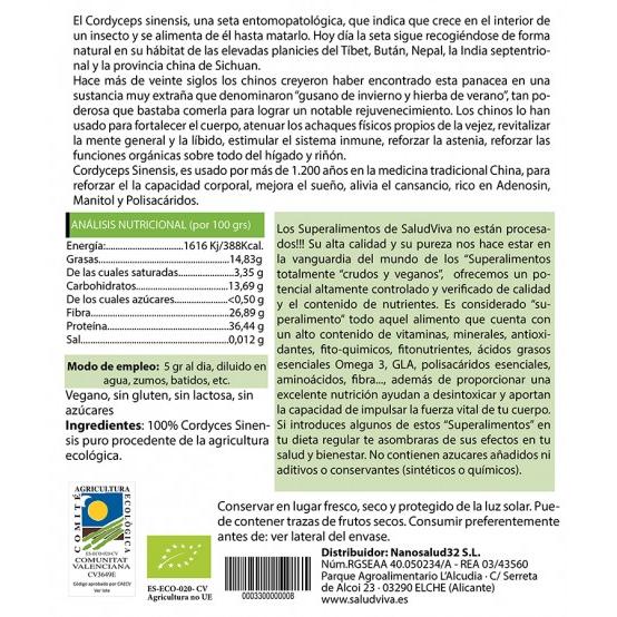 Cordyceps Sinensis in polvere ECO 100 g, Salud Viva