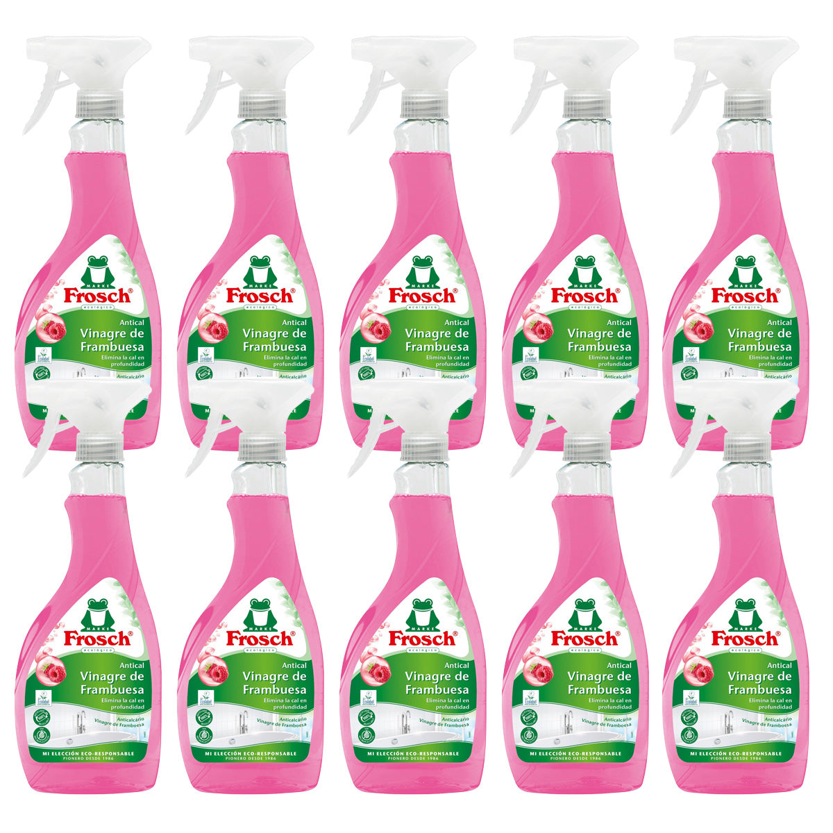 Pack of 10 Frosch raspberry anti-limescale spray 500 ml