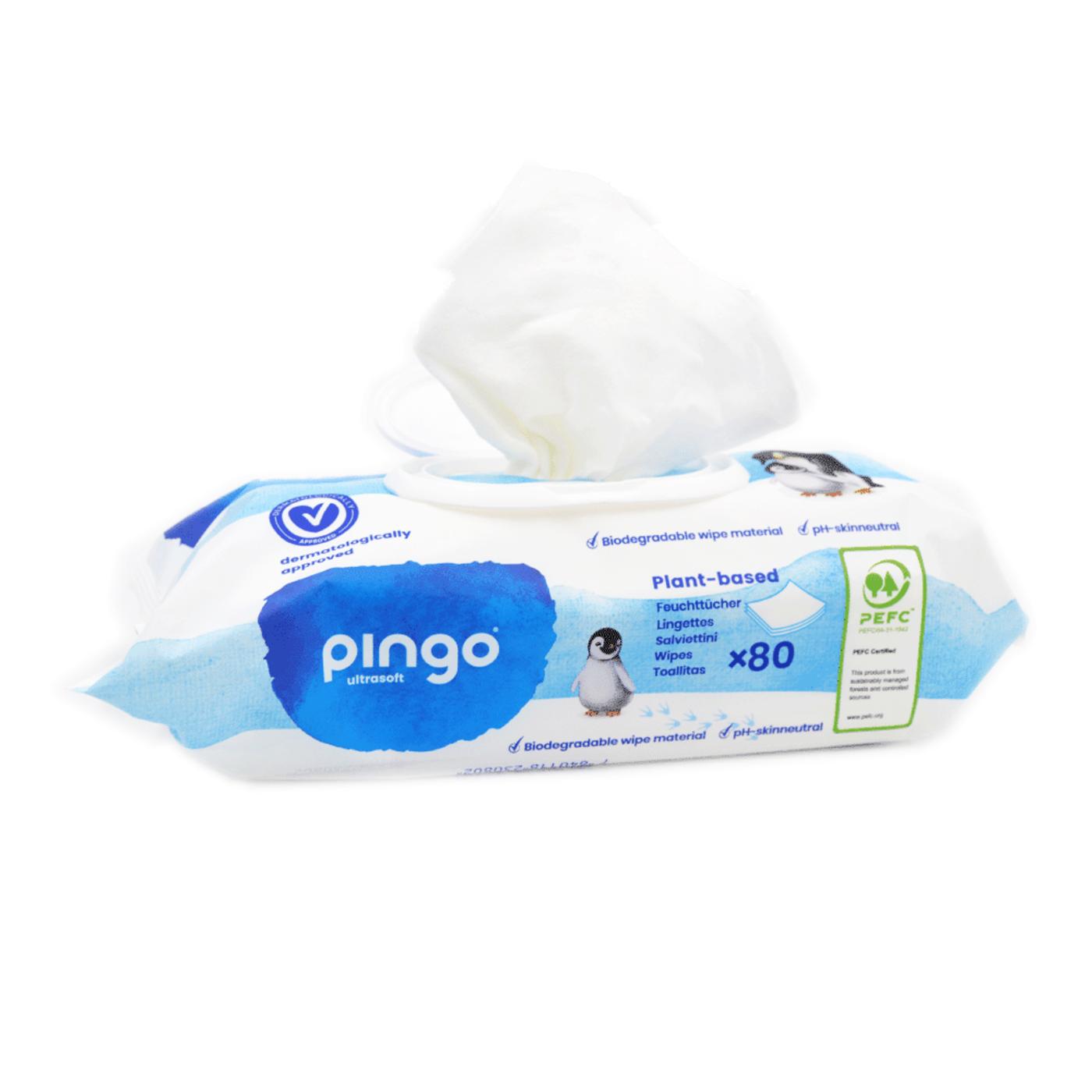 100 % biologiskt nedbrytbara våtservetter 80 st Pingo