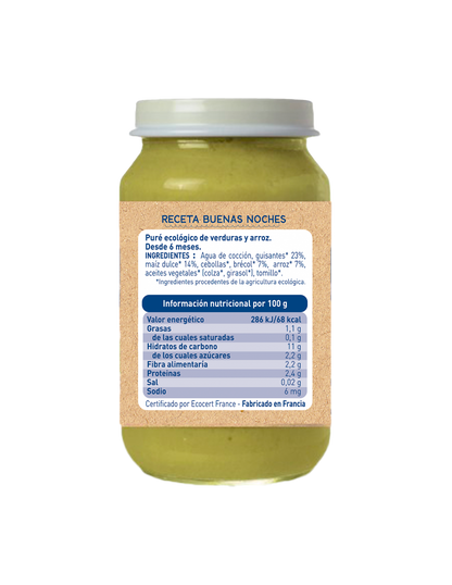 Pack Tarritos Buenas Noches Bio Verduras y Cereales Babybio 2 uds de 200 g