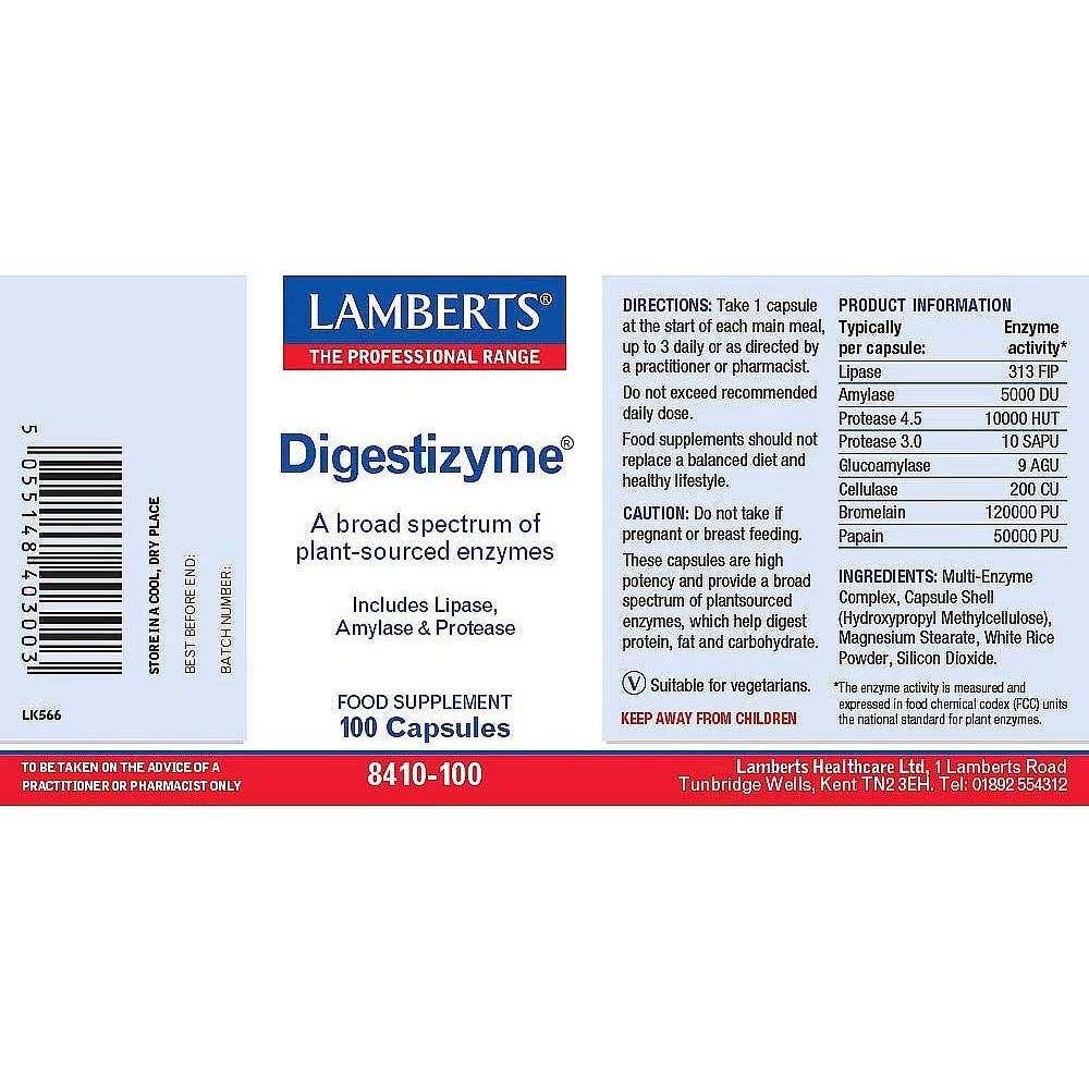 Pack of 2x Digestizyme Digestive Enzymes, Lamberts, 100 capsules