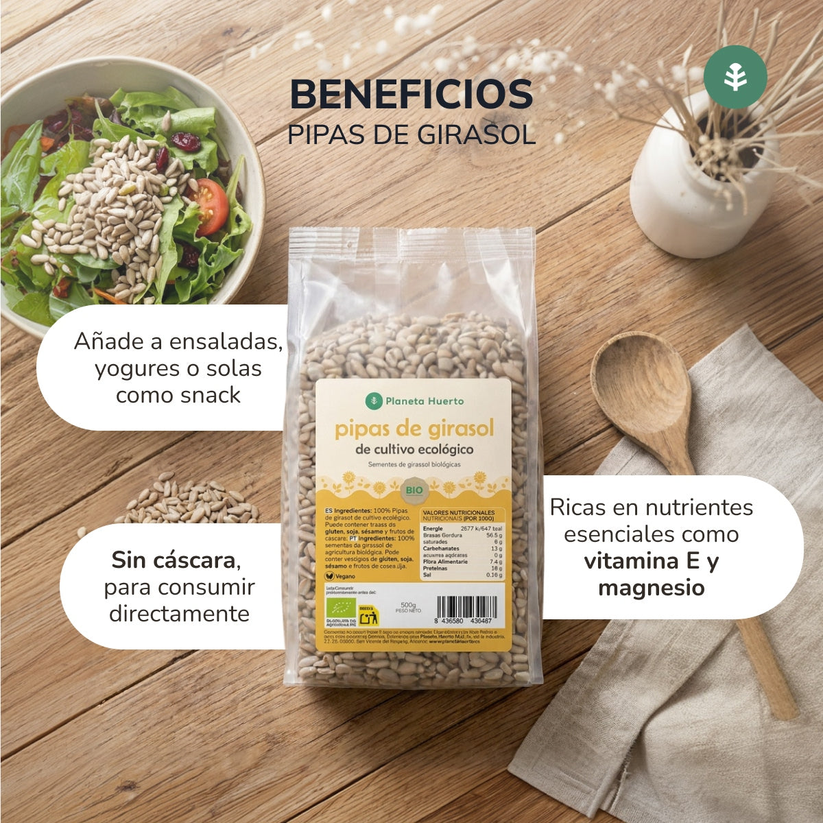 Geschälte Sonnenblumenkerne ECO Planeta Huerto 500 g