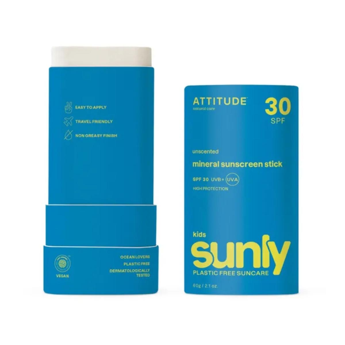Attitude Sunly 30 SPF fragrance-free sunscreen stick for children 60 g