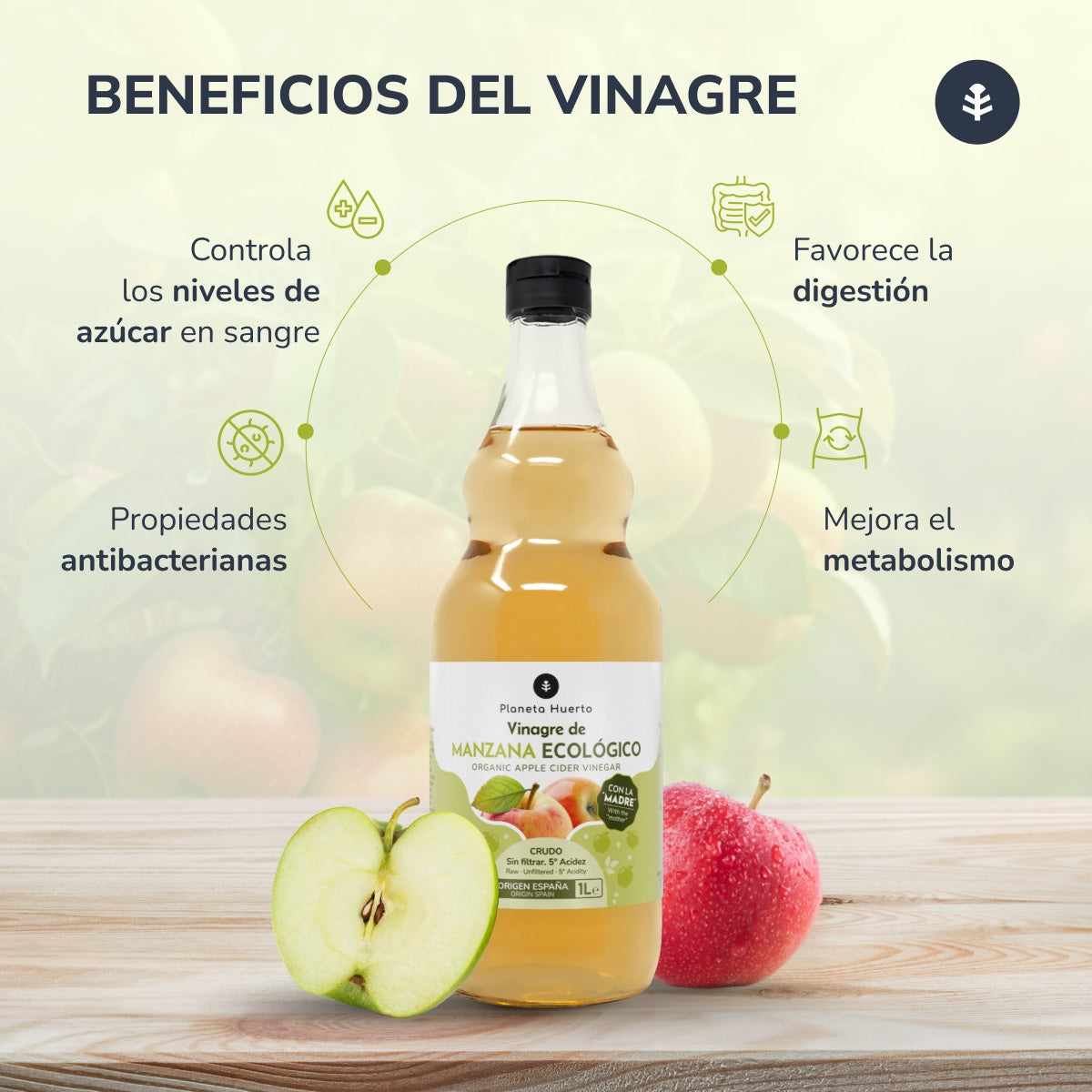 Pack 2x Vinaigre de pomme ECO brut non filtré avec la mère Planeta Huerto 1L