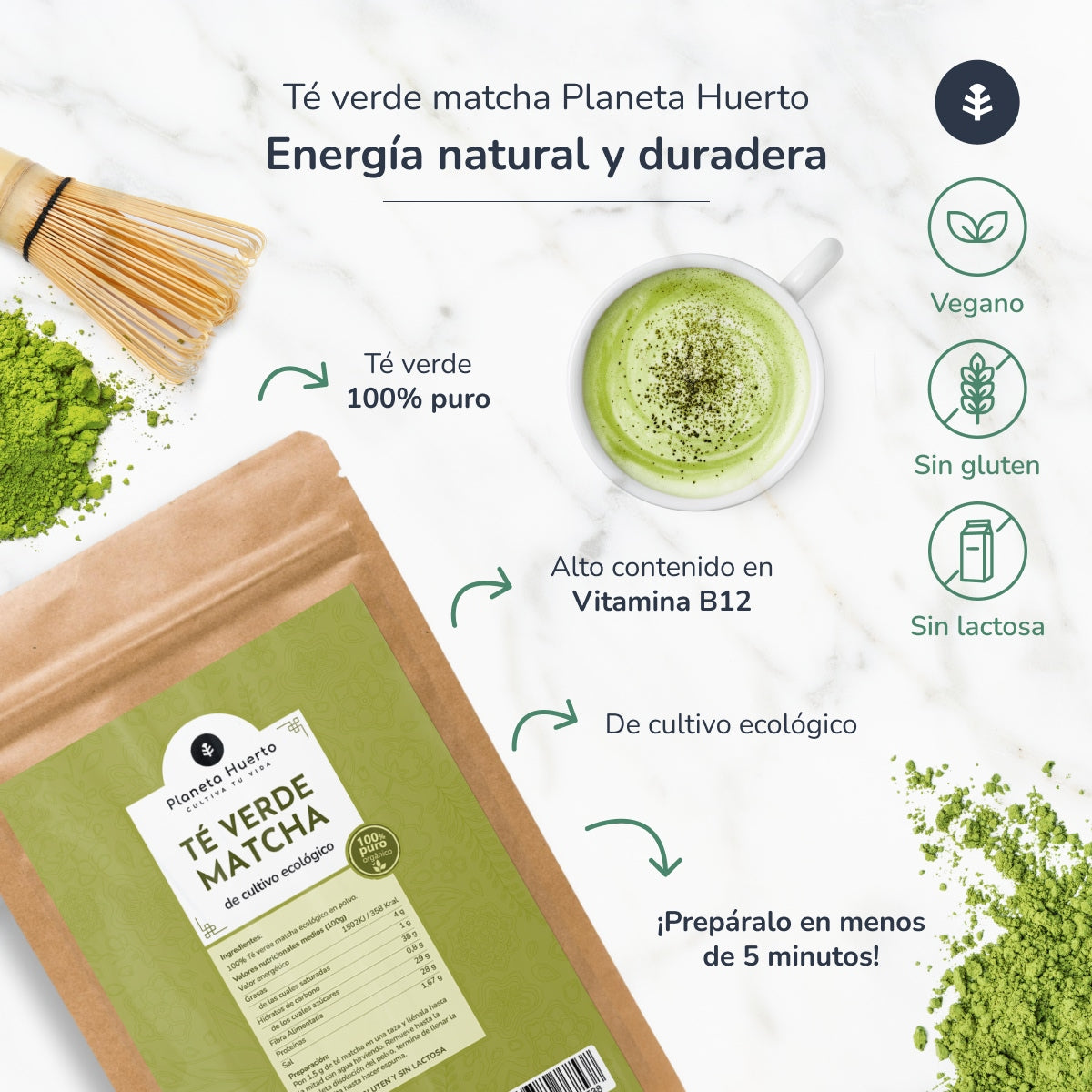 Matcha-tepulver ECO Planeta Huerto 500 g
