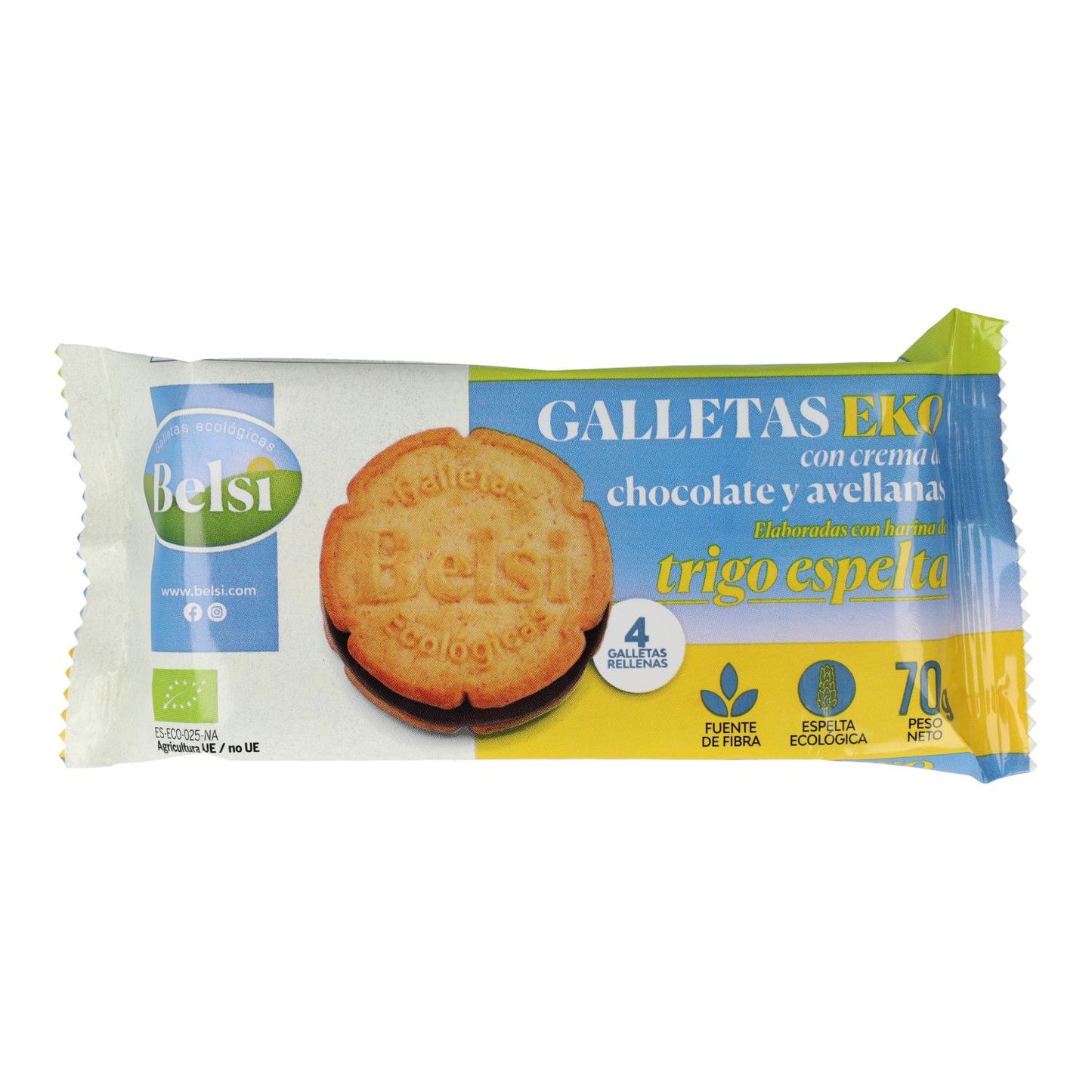 Bio Belsi Spelt Biscuits Filled with Chocolate and Hazelnuts 70 g
