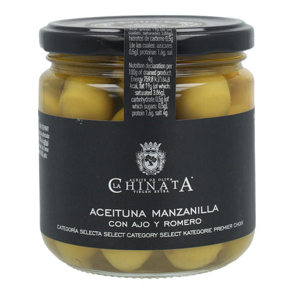 Manzanilla-olijven met knoflook en rozemarijn La Chinata 350 g