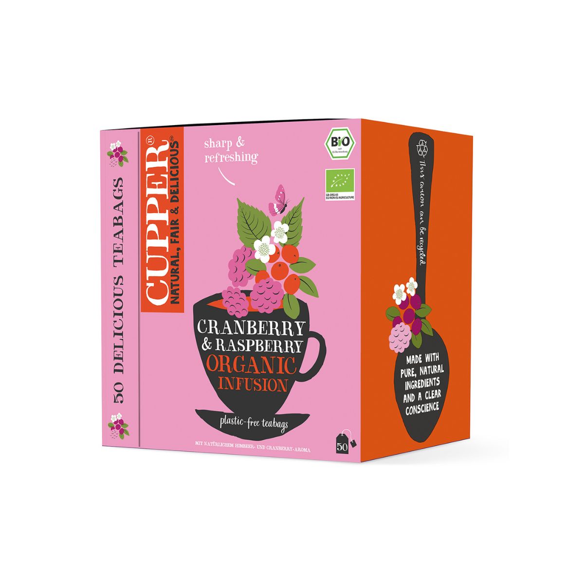 Infusion bio aux myrtilles et framboises Cupper 50 sachets