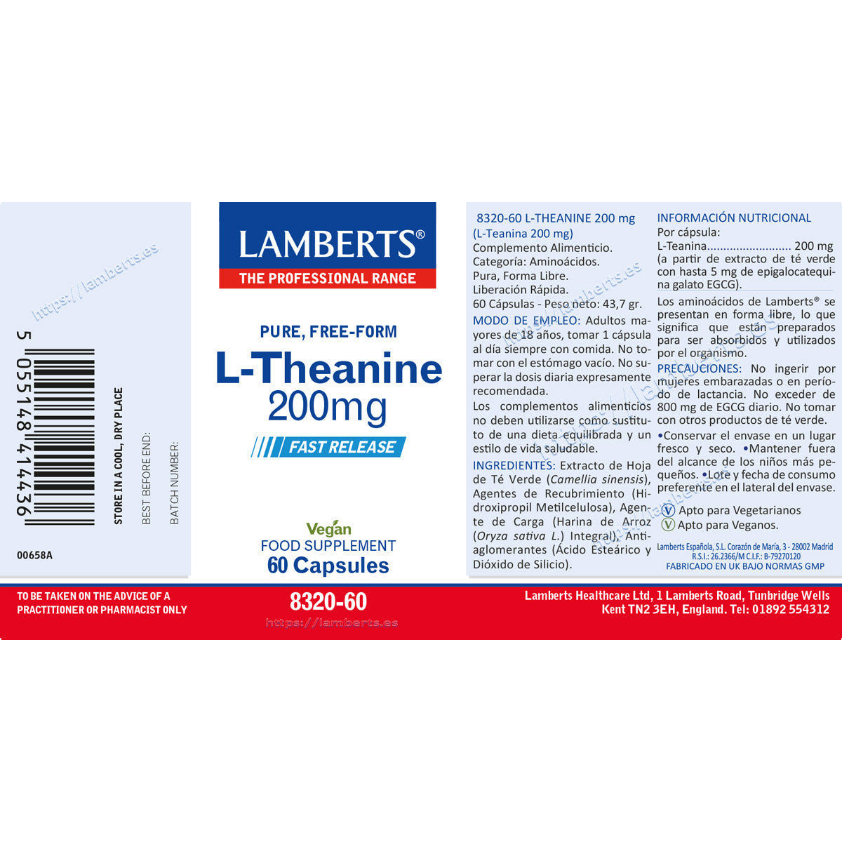 L-Teanina 200 mg, Lamberts, 60 capsule
