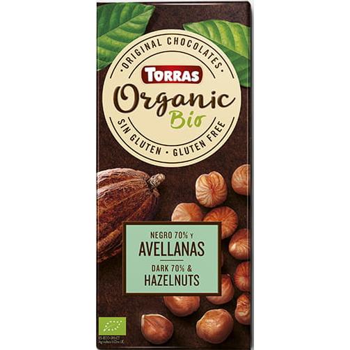 Vegane dunkle Schokolade 70 % und Bio-Haselnüsse Torras 100 g