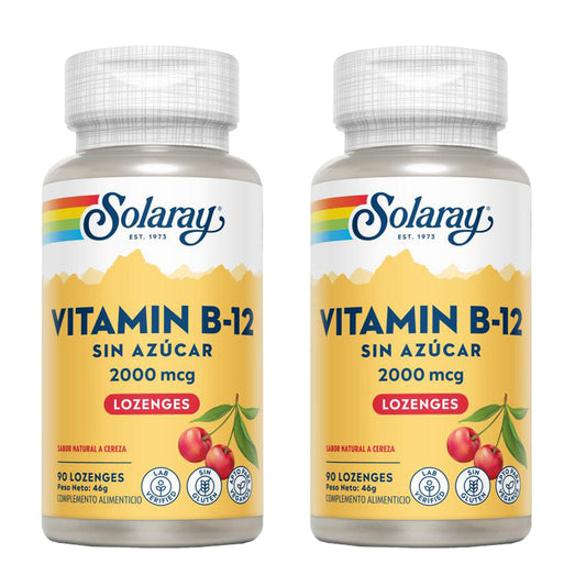 Confezione da 2 Vitamina B12 2000 Mcg sublinguale Solaray 90 compresse