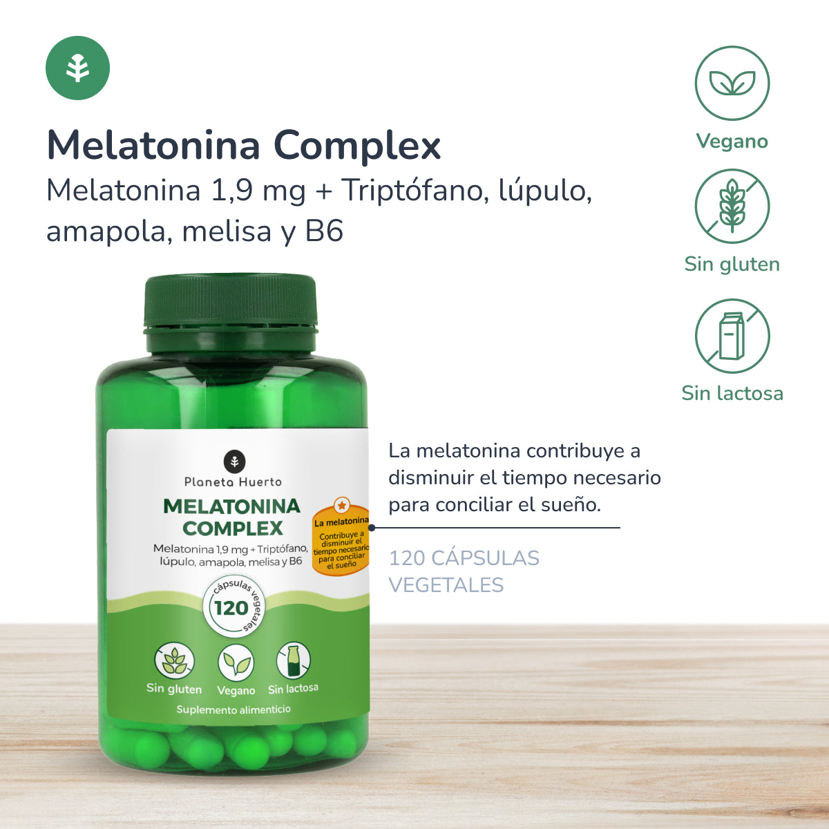 Packung 3xMelatonin Komplex Planeta Huerto 120 Kapseln