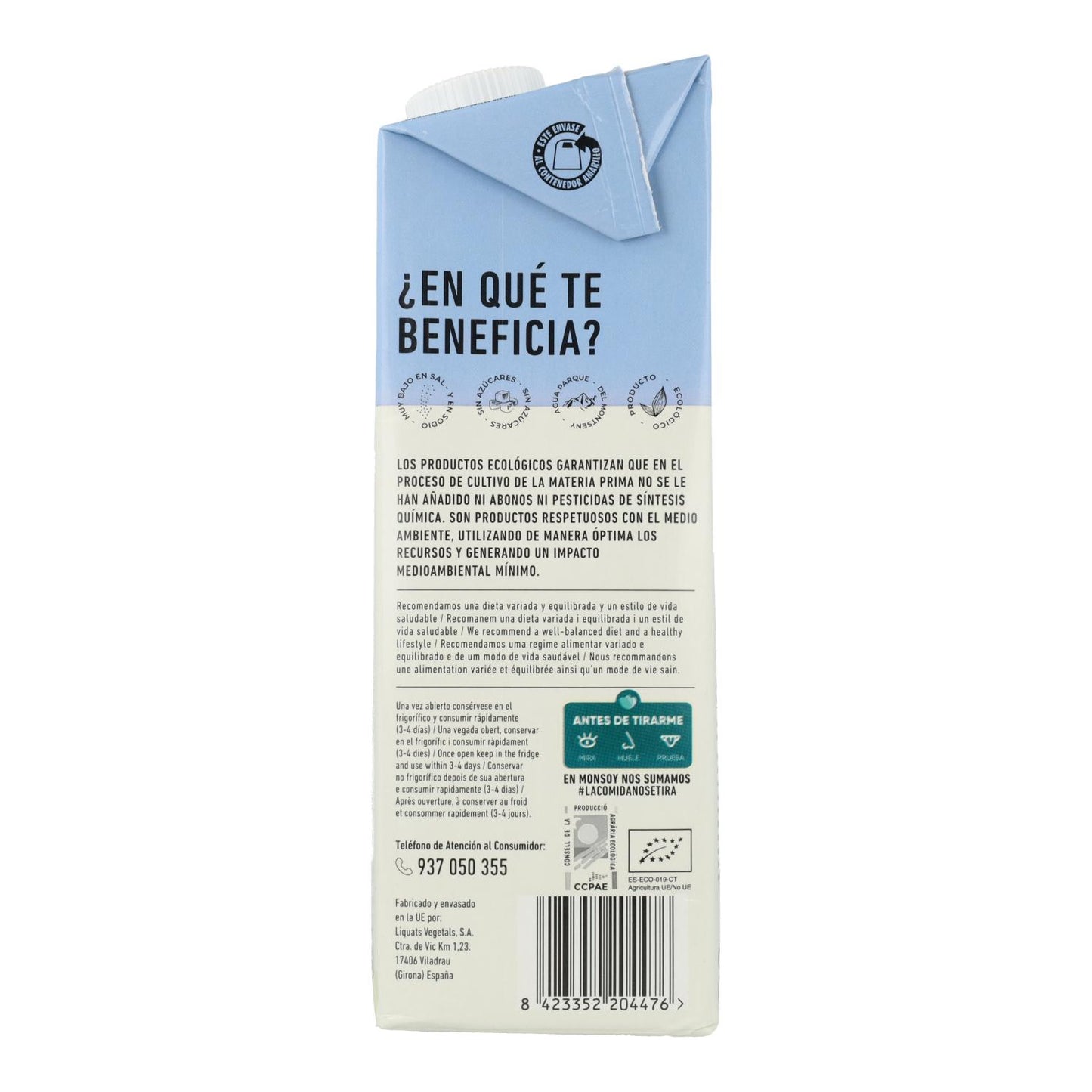 Pack 6 uds Bebida vegetal de almendra sin azúcares Monsoy 1 L