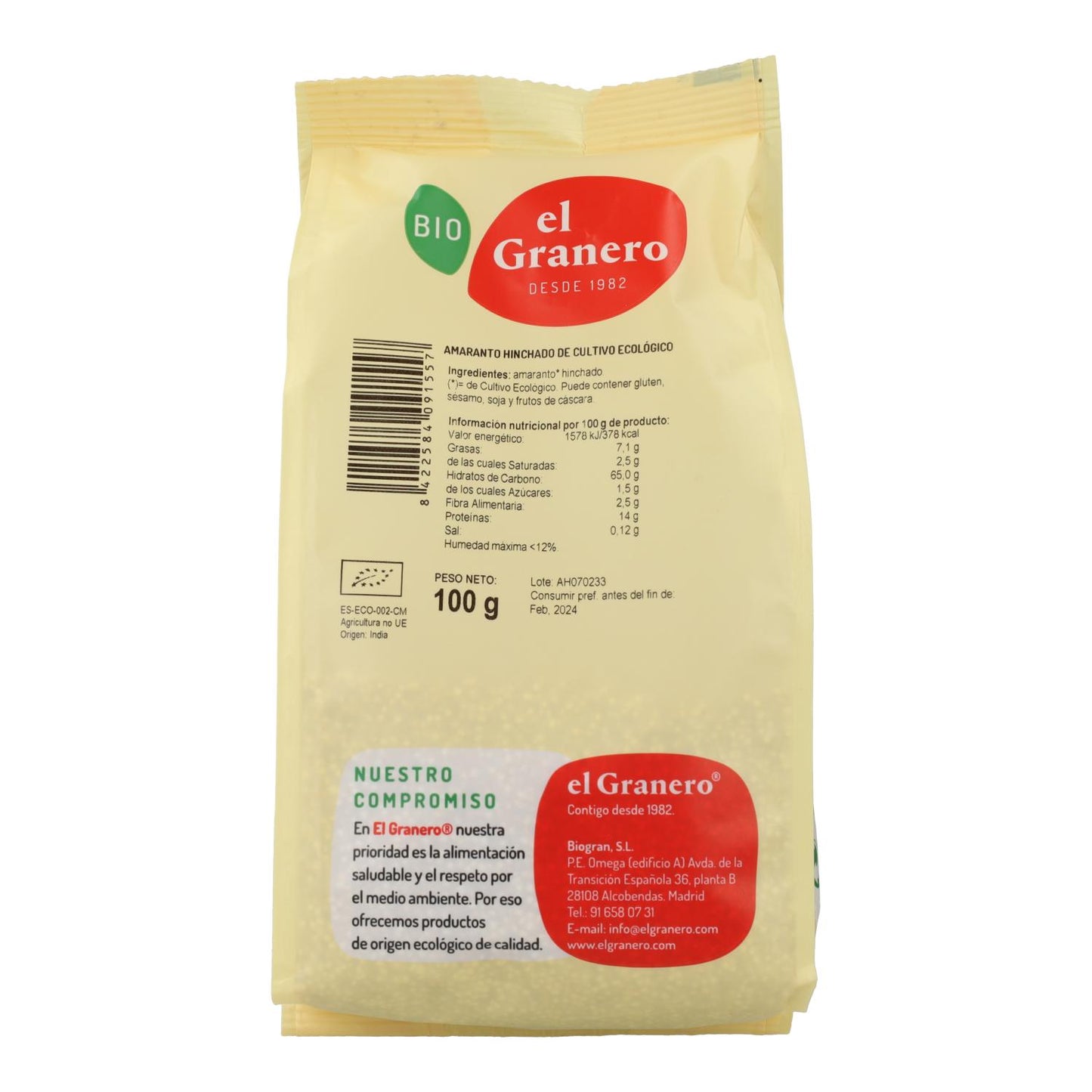 Amaranto soffiato biologico El Granero 100 g