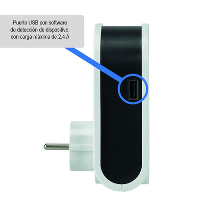 Adapter met 3 USB-stekkers, oprolbare kabel + 1 USB-poort naar + 1 stopcontact 16 A Simon
