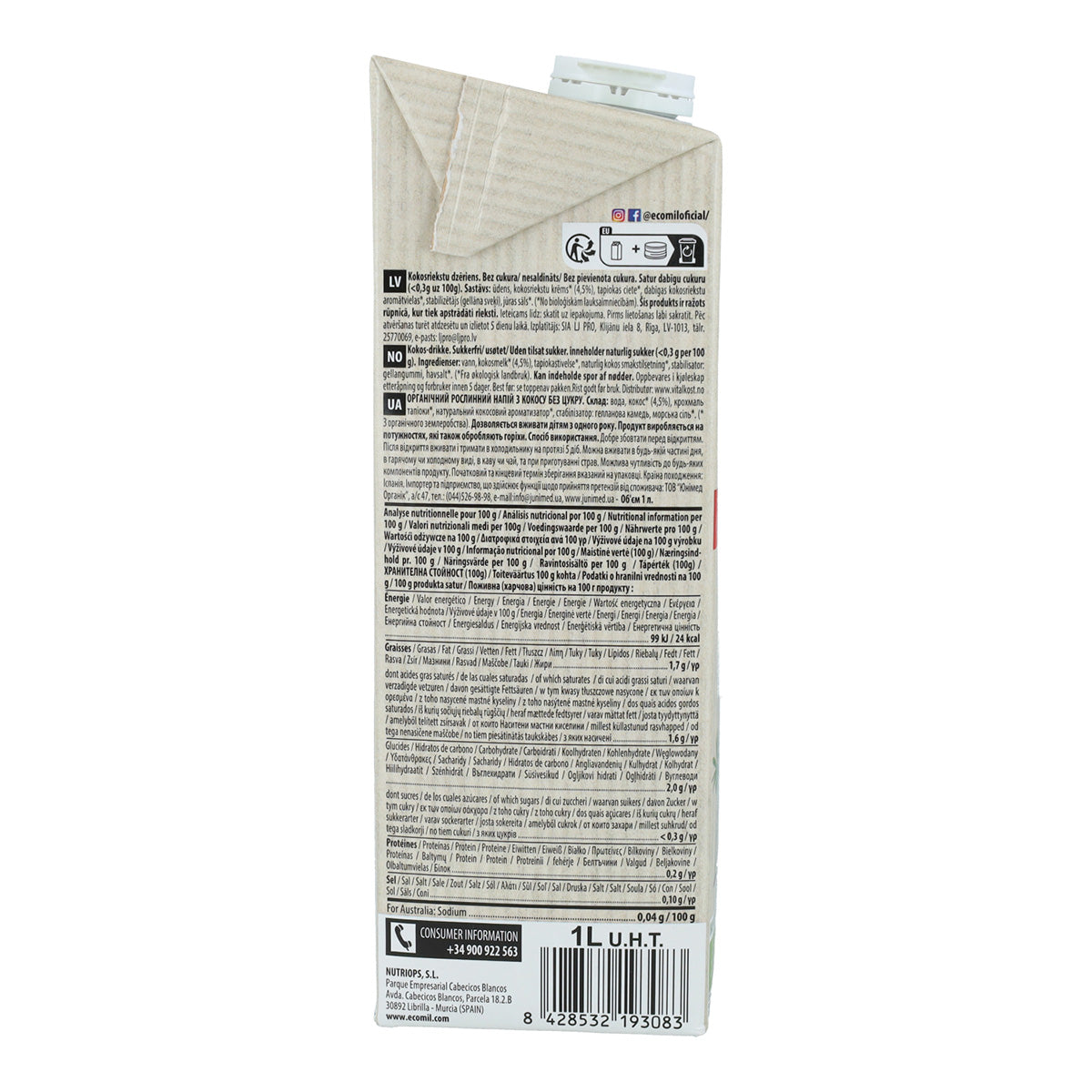 6x Pack Classic Nature Organic Coconut Drink Ecomil 1 L