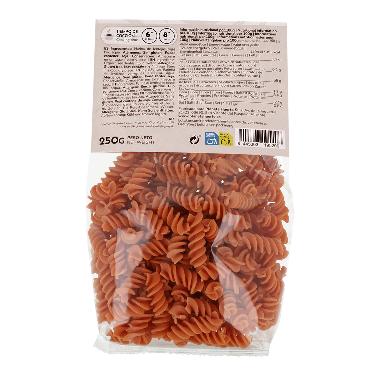 Glutenfreie ECO-Linsenspiralen Planeta Huerto 250 g