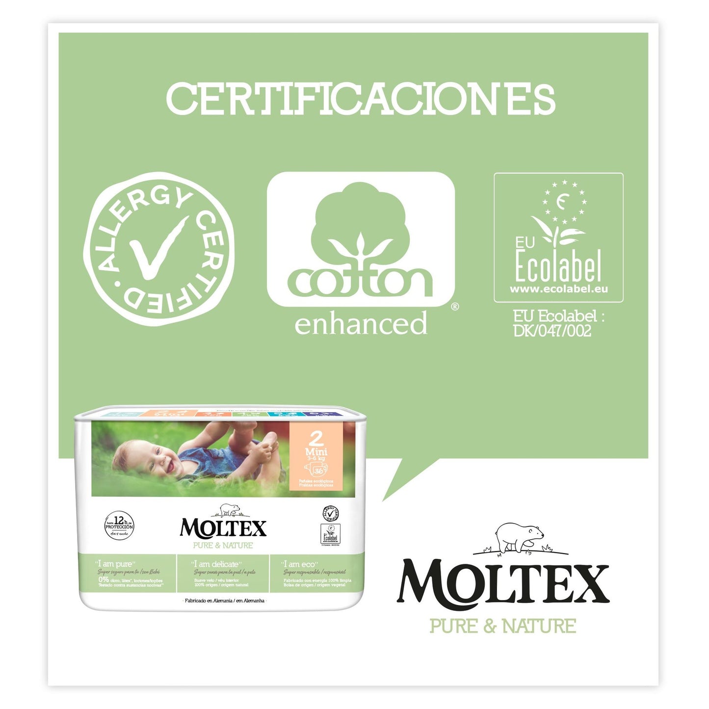 Windeln  T2 (3-6 kg) Moltex Pure & Nature, 36 Stück