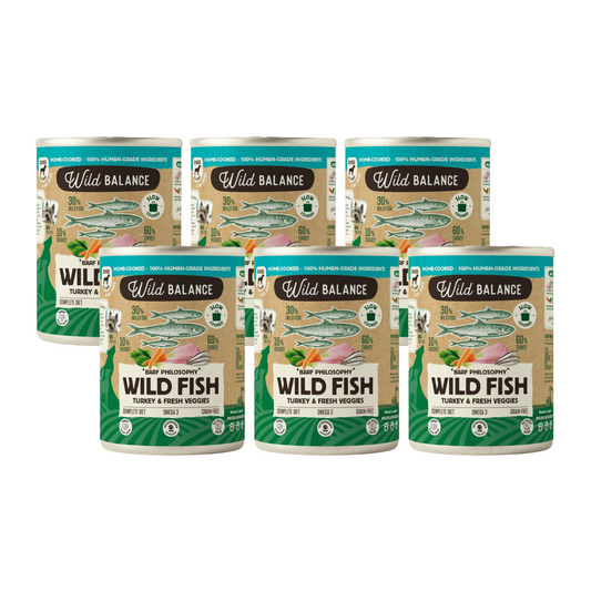 BARF Fish and Turkey Tin Pack for Dogs 6 x 400 g Wild Balance