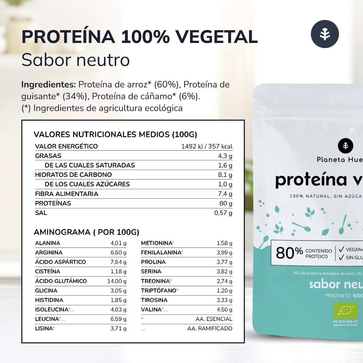 Neutral ECO pflanzliches Eiweiß 80% Planeta Huerto 500 g