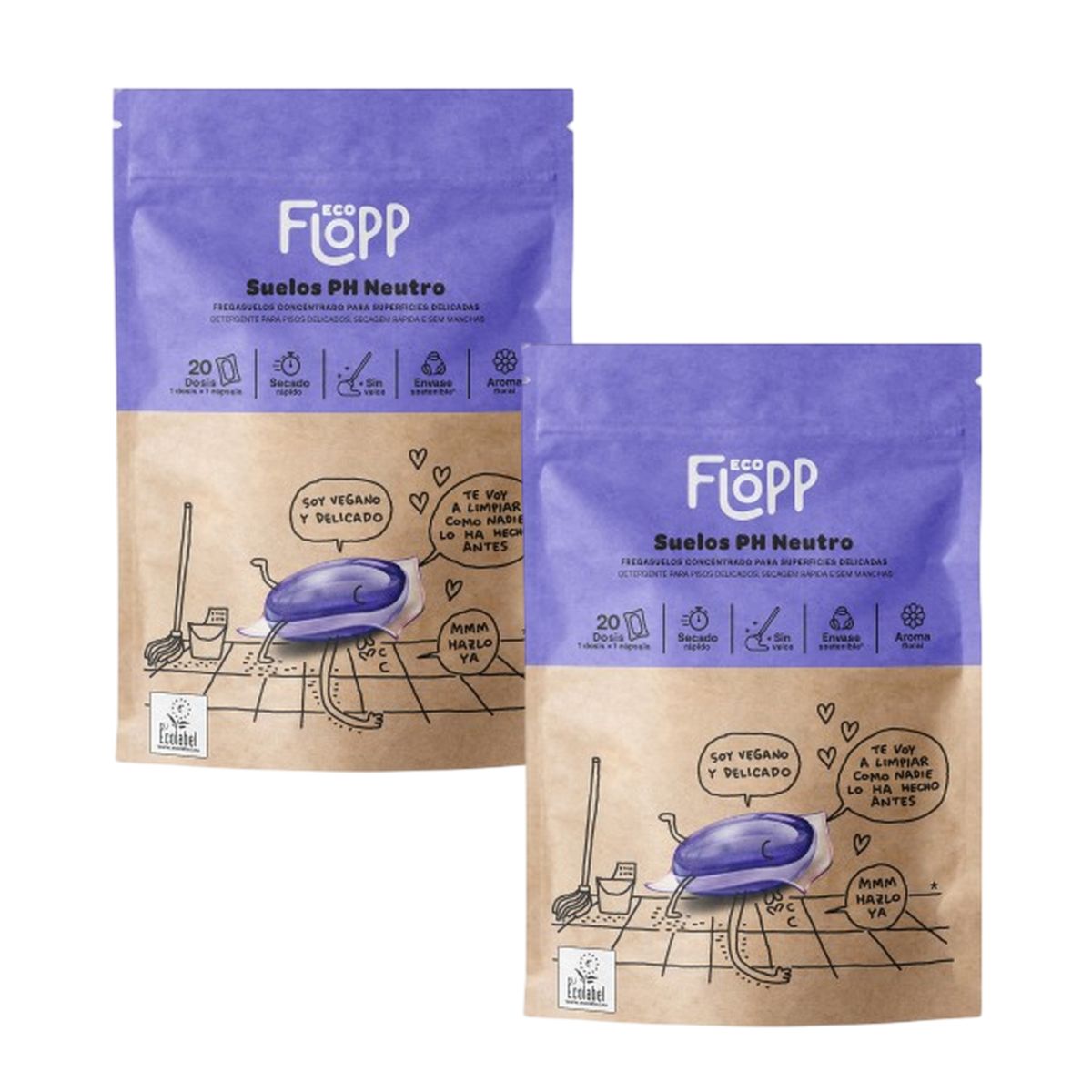 Pack 2 x Nettoyant pour sols ECO pH neutre doypack Flopp 20 capsules