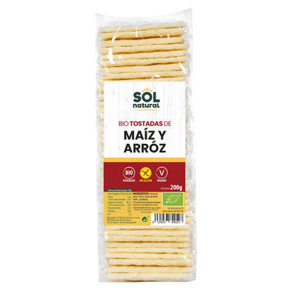 Glutenvrije maïs- en rijstcrackers Bio Sol Natural 200 g
