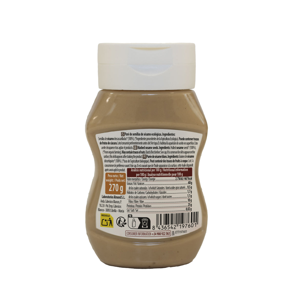 Tahini Suave Blanco Antigoteo Bio NaturGreen 270 g