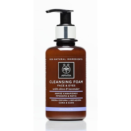 Crème mousse nettoyante visage et yeux à l'olive et à la lavande Apivita 200 ml
