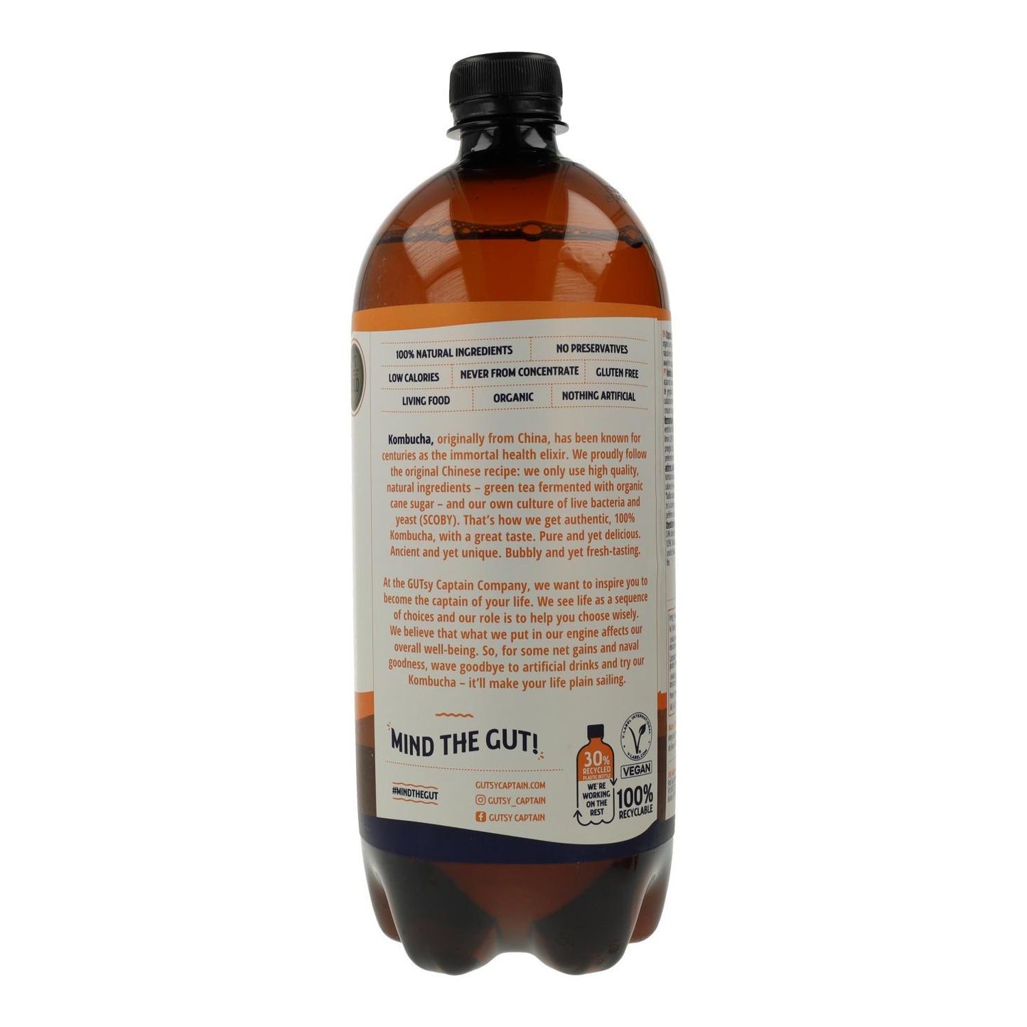 Captain Kombucha Organic Ginger and Lemon Kombucha Drink 1 L
