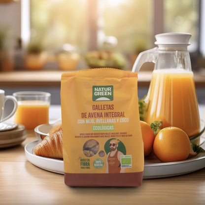 Biscuits à l'avoine complète, au millet, aux noisettes et à la noix de coco Bio NaturGreen 140 g