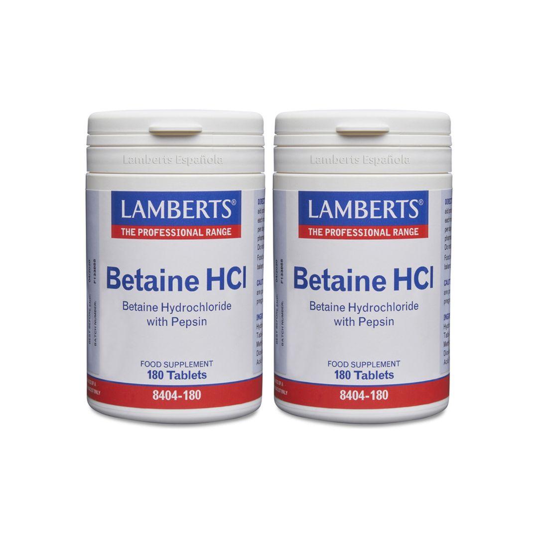 Pack 2 x Bétaïne HCl 324 mg/Pepsine 5 mg Lamberts, 180 comprimés
