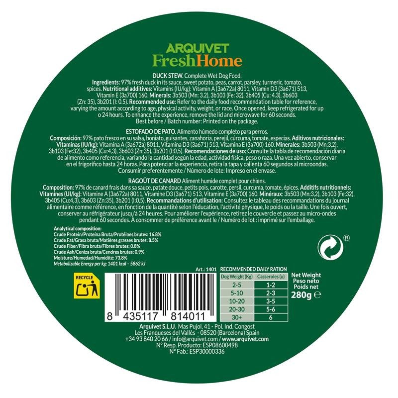 Arquivet Fresh Home Duck Stew Nassfutter für Hunde mit Entenfleisch 280 g