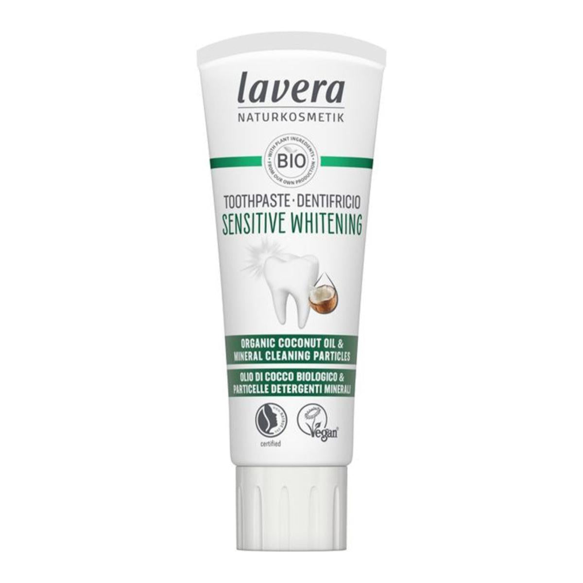 Dentifricio sbiancante sensibile al cocco e fluoro, Lavera 75 ml