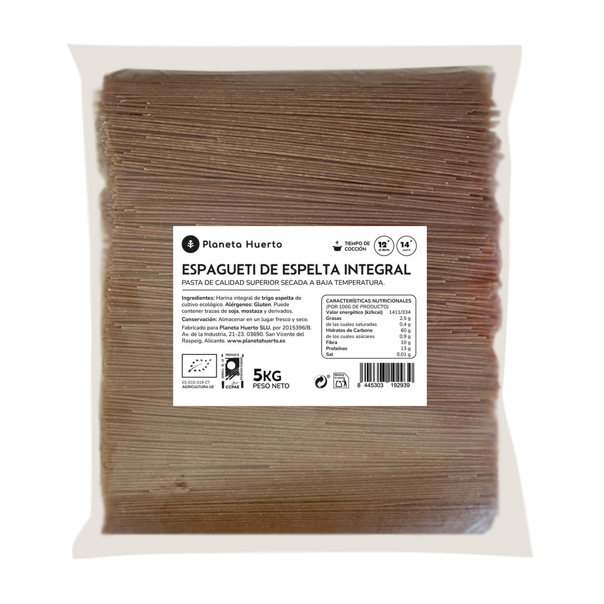 Fullkornsspaghetti av spelt ECO Planeta Huerto 5 kg