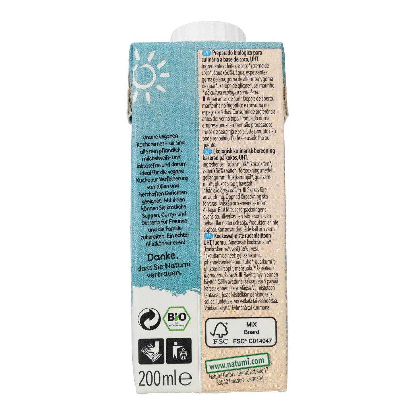 Crema da cucina a base di cocco Natumi, 200 ml