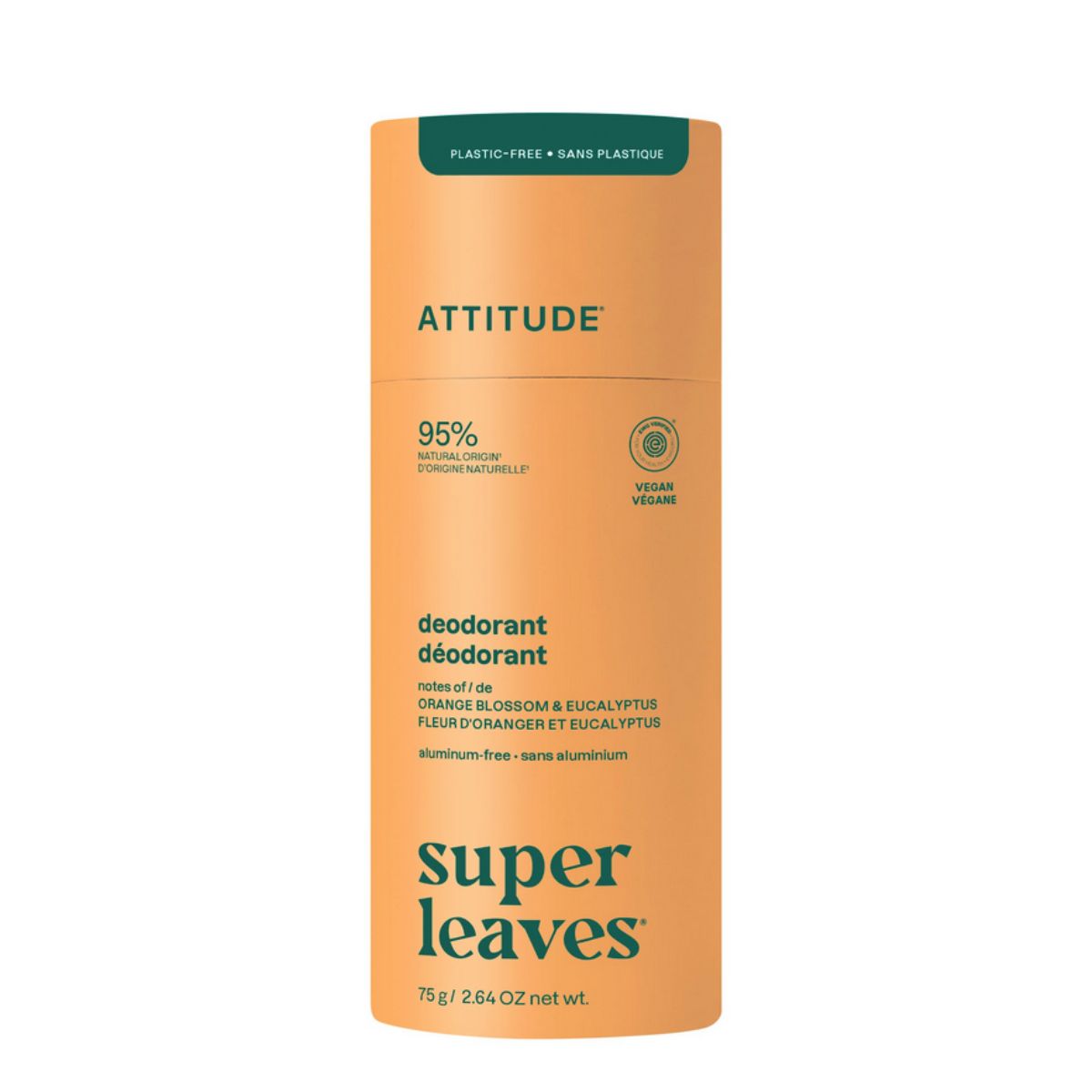 Super leaves Deodorant - Orange Blossom and Eucalyptus - plastic free, Attitude, 75g