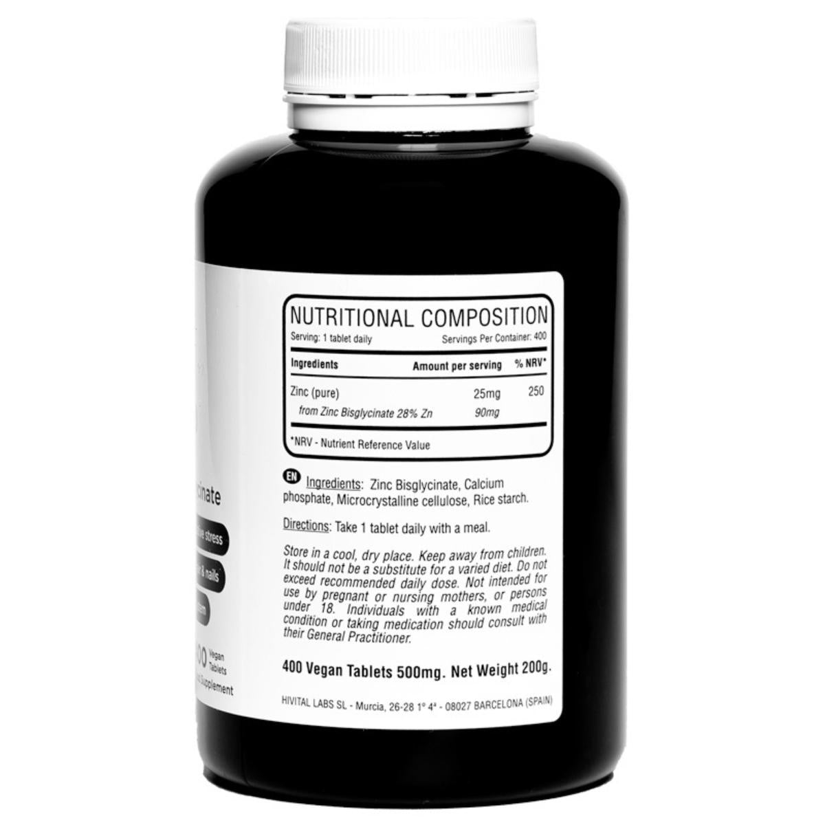 Cynk 25 mg Bisglicynian 400 tabletek wegańskich Hivital