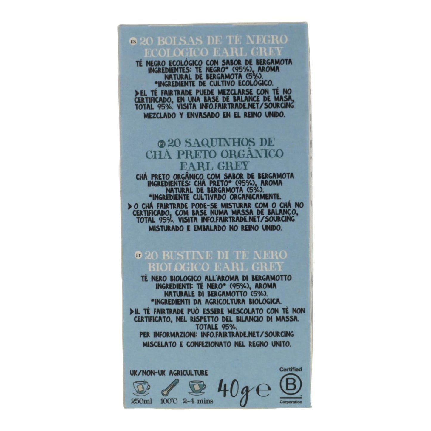 Thé noir bio Earl Grey Cupper, 20 sachets