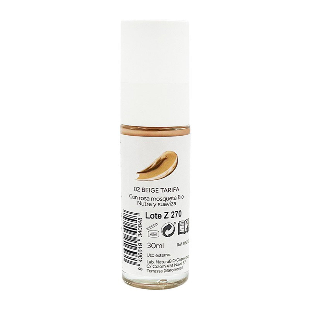 Fluid Makeup 02 Beige Tarifa, Flawless Finish, With Rosehip and Shea Butter, NaturaBio Cosmetics, 30 ml