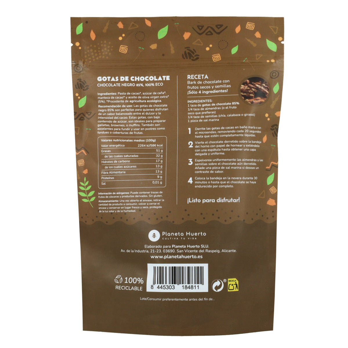 Chokladdroppar 85% kakao ECO Planeta Huerto 200 g