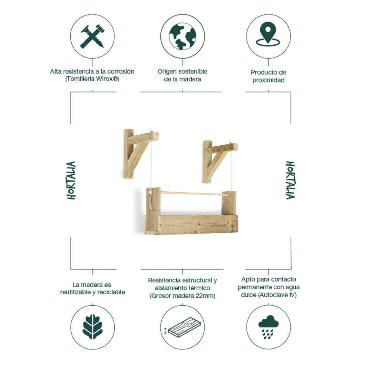 Vertikal planteringslåda Big Woody 1 Hortalia-bricka