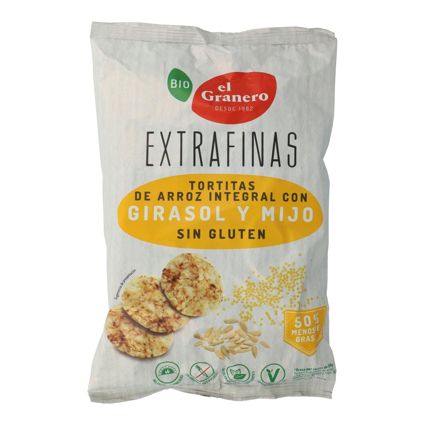 Extra tunna pannkakor av fullkornsris och solrosfrön BIO Glutenfria El Granero 60 g