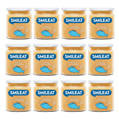 12-pack burkar med ekologiska grönsaker och hälleflundra +6 månader Smileat 230 g