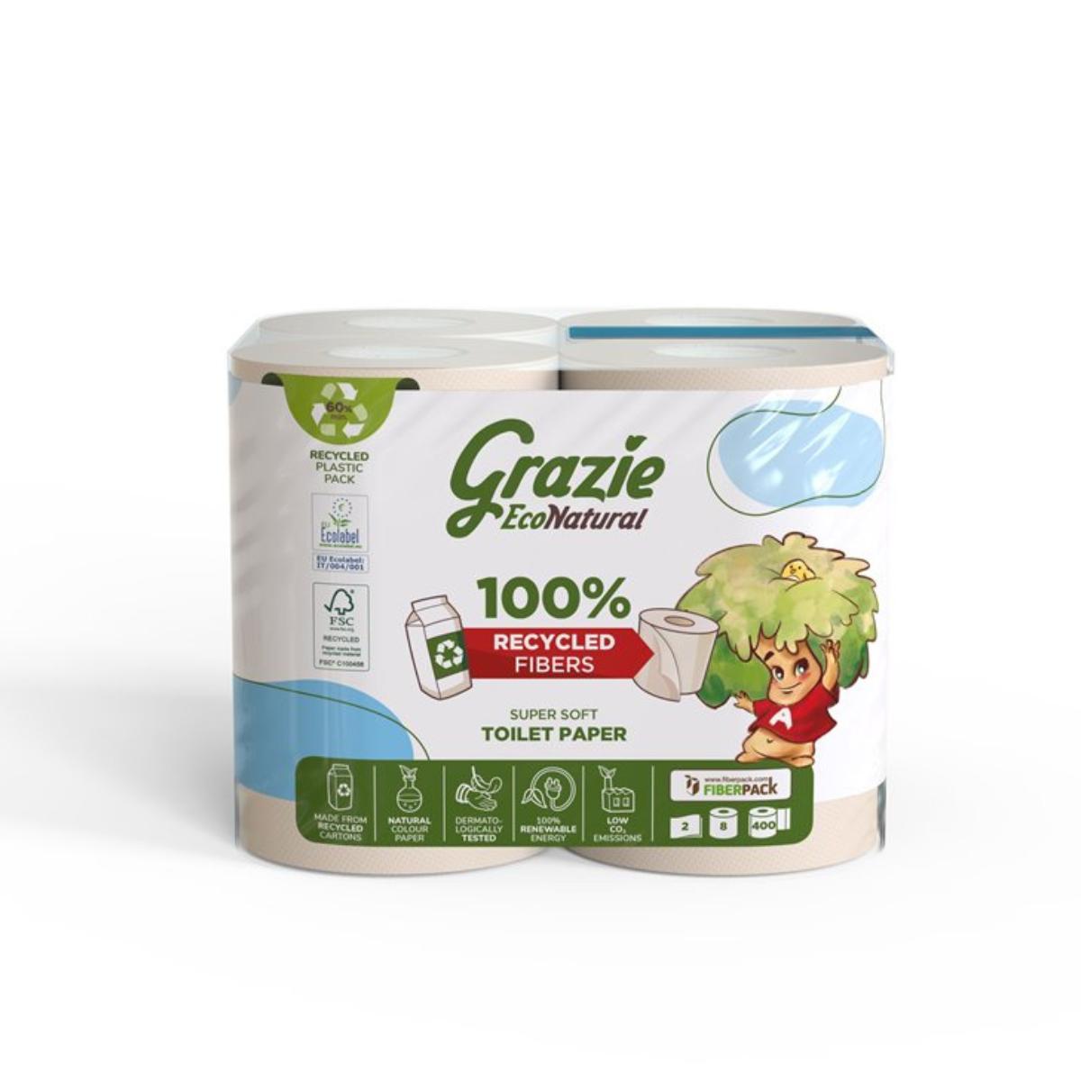 Grazie Natural double-ply toilet paper, 8 rolls